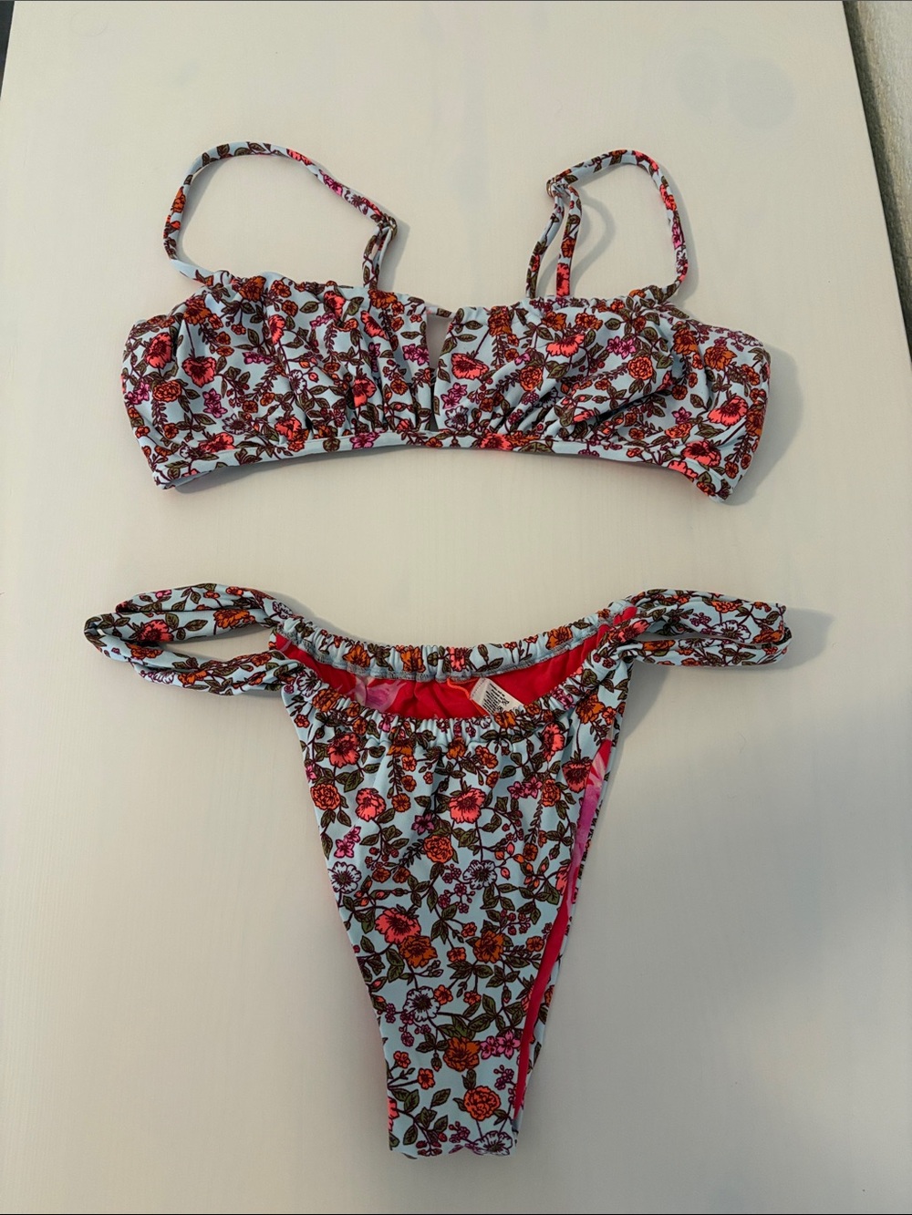 Maaji Sky Blue Floral Bikini with Pink & Orange Accents